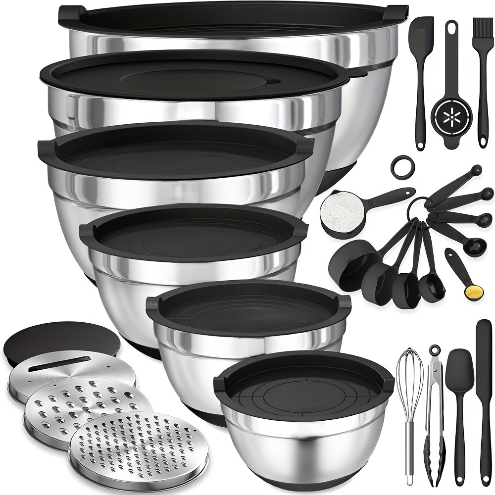 Kitchen Gadgets And Equipment - 스테인레스 스틸 혼합 그릇 세트, 뚜껑이