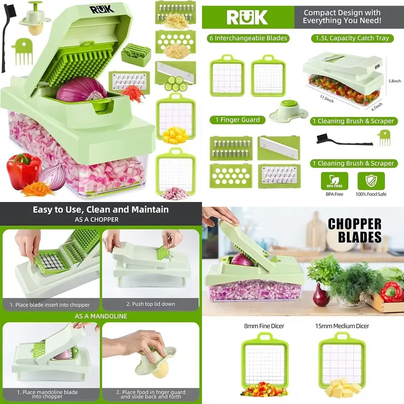 Kitchen Gadgets Essential - 야채 다지기(용기 포함), 음식 다이서, 양파